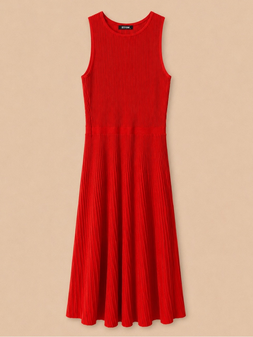Pleated Knit Midi Dress | Red | Women’s Small